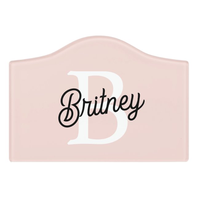 Modern Personalized Monogram and Name Pastel Pink Door Sign (Small Crest Front)