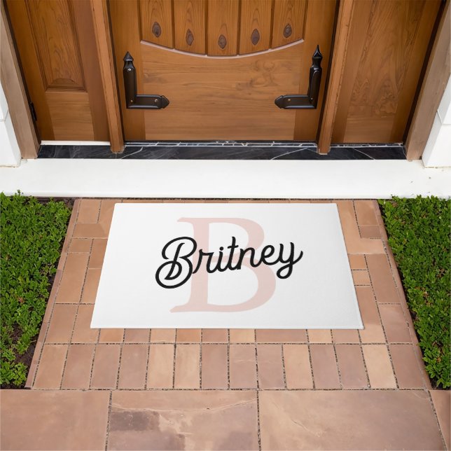 Modern Personalized Monogram and Name Pastel Pink Doormat (Outdoor)