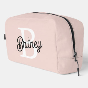 Modern Personalized Monogram and Name Pastel Pink Dopp Kit