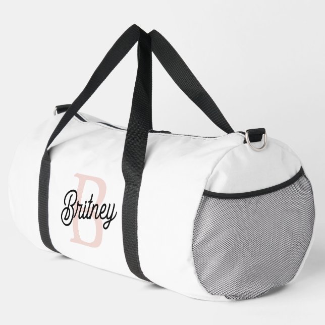 Modern Personalized Monogram and Name Pastel Pink Duffle Bag (Right Corner)