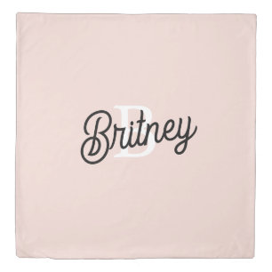 Modern Personalized Monogram and Name Pastel Pink Duvet Cover