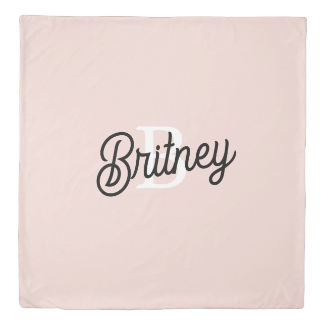 Modern Personalized Monogram and Name Pastel Pink Duvet Cover (Front)