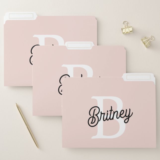 Modern Personalized Monogram and Name Pastel Pink File Folder (Set)