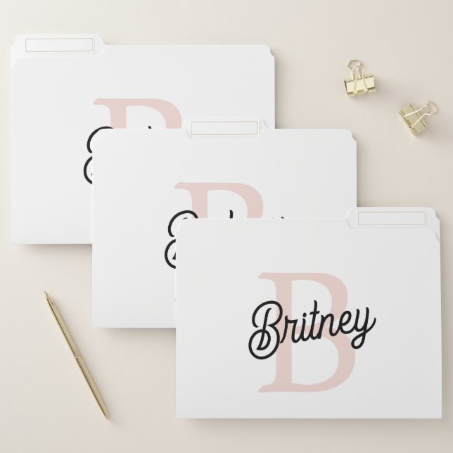 Modern Personalized Monogram and Name Pastel Pink File Folder (Set)
