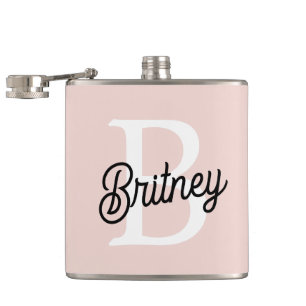 Modern Personalized Monogram and Name Pastel Pink Flask