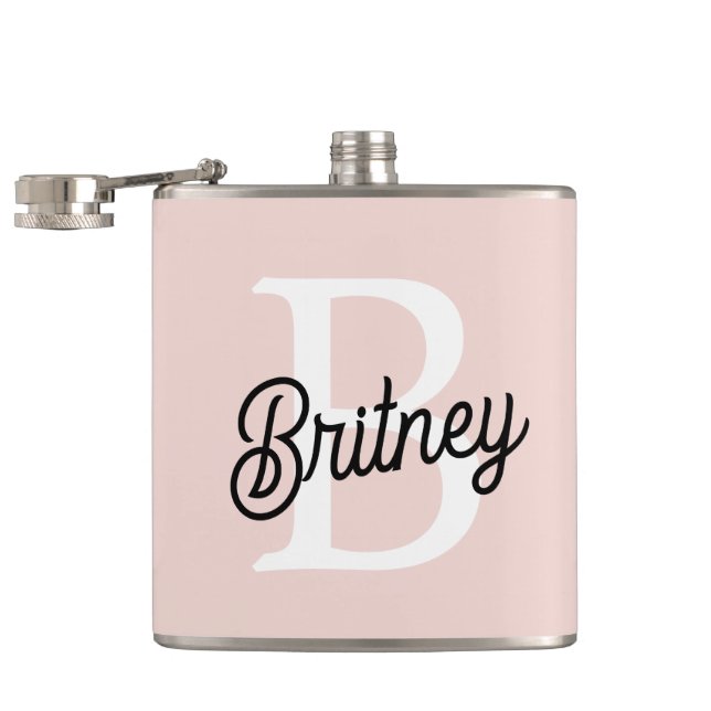 Modern Personalized Monogram and Name Pastel Pink Flask (Opened)