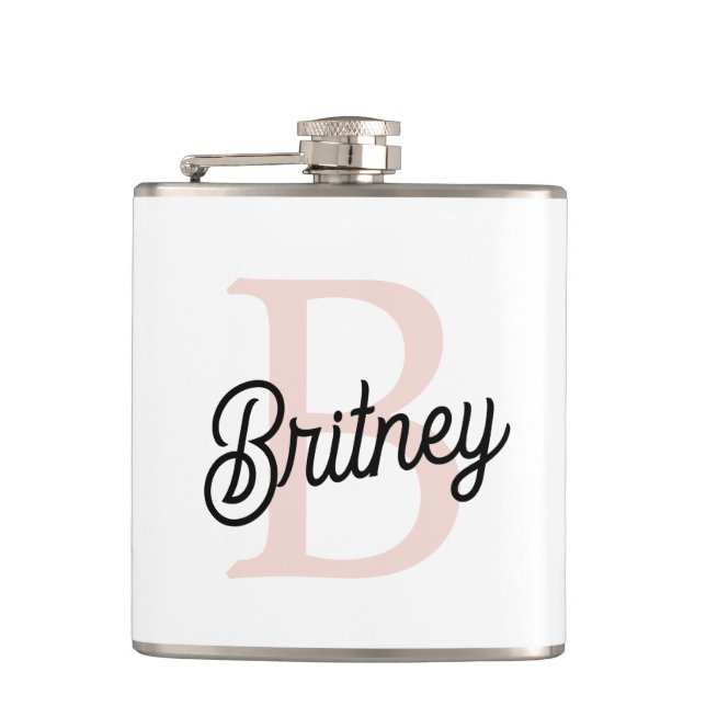 Modern Personalized Monogram and Name Pastel Pink Flask (Front)