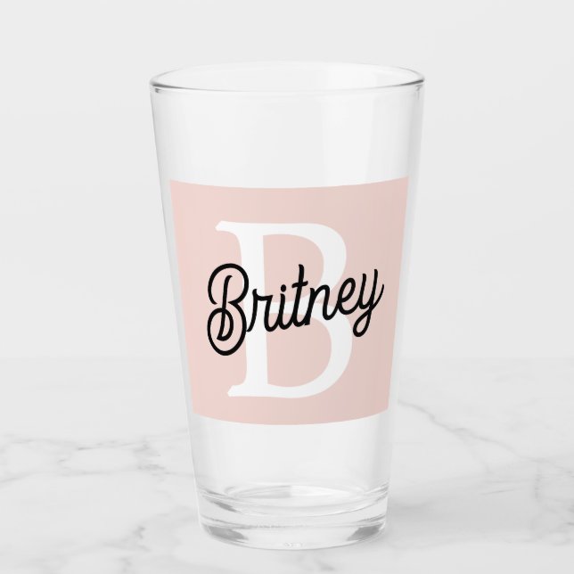 Modern Personalized Monogram and Name Pastel Pink Glass (Front)