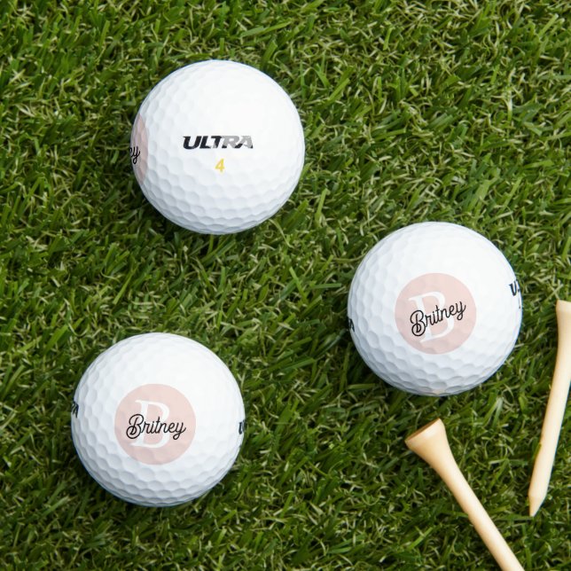 Modern Personalized Monogram and Name Pastel Pink Golf Balls (Insitu Grass)