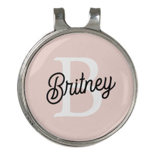Modern Personalized Monogram and Name Pastel Pink Golf Hat Clip