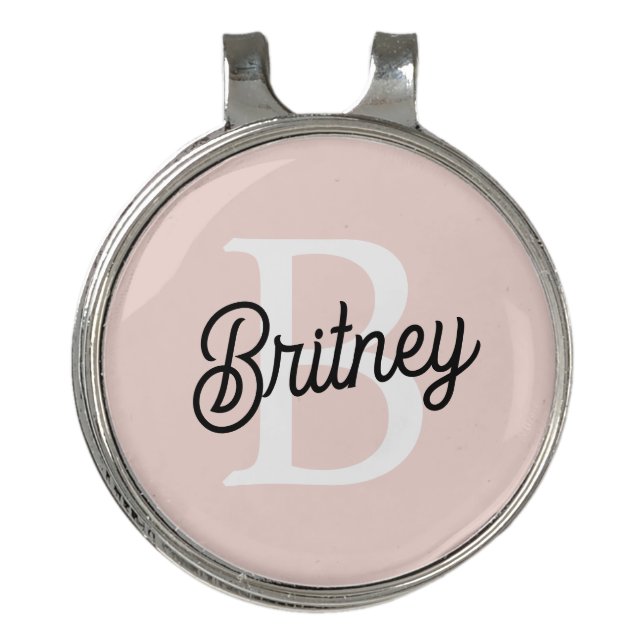 Modern Personalized Monogram and Name Pastel Pink Golf Hat Clip (Front)