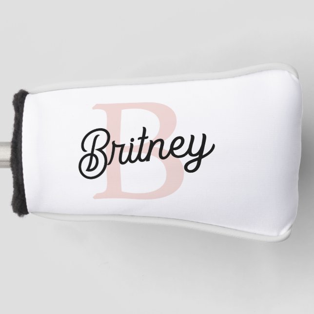 Modern Personalized Monogram and Name Pastel Pink Golf Head Cover (Front)