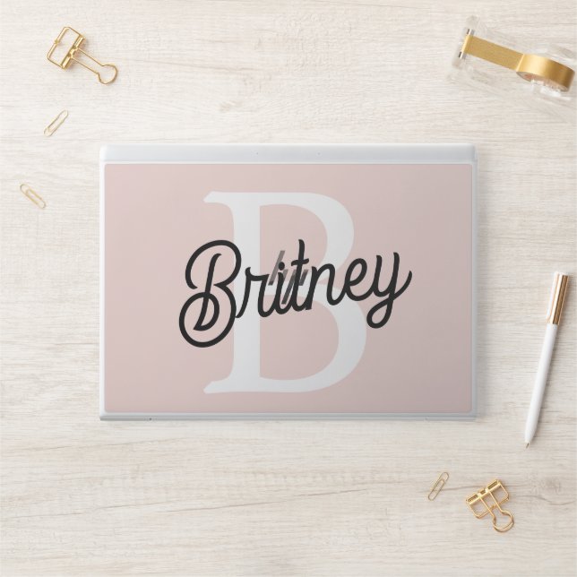 Modern Personalized Monogram and Name Pastel Pink HP Laptop Skin (Desk)