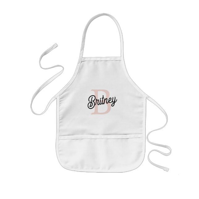 Modern Personalized Monogram and Name Pastel Pink Kids' Apron (Front)