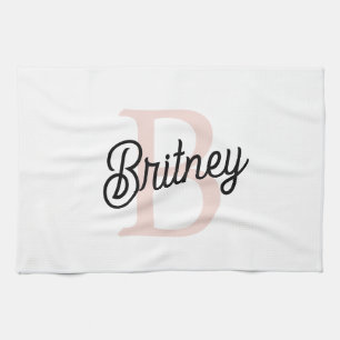 Modern Personalized Monogram and Name Pastel Pink Kitchen Towel