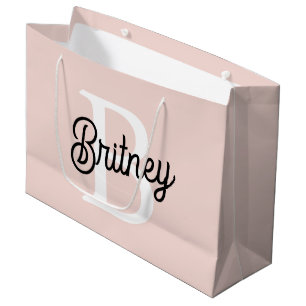 Modern Personalized Monogram and Name Pastel Pink Large Gift Bag