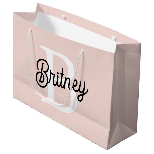 Modern Personalized Monogram and Name Pastel Pink Large Gift Bag (Front Angled)