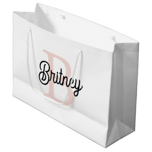 Modern Personalized Monogram and Name Pastel Pink Large Gift Bag