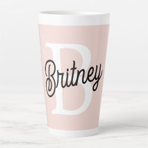 Modern Personalized Monogram and Name Pastel Pink Latte Mug