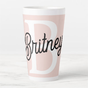 Modern Personalized Monogram and Name Pastel Pink Latte Mug