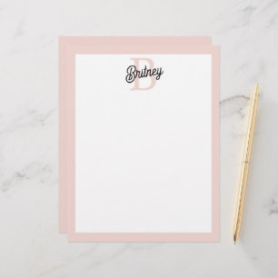 Modern Personalized Monogram and Name Pastel Pink Letterhead