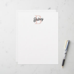 Modern Personalized Monogram and Name Pastel Pink Letterhead