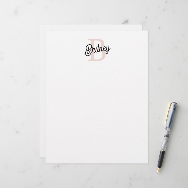 Modern Personalized Monogram and Name Pastel Pink Letterhead (Front/Back In Situ)