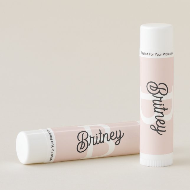Modern Personalized Monogram and Name Pastel Pink Lip Balm (Front)