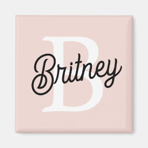 Modern Personalized Monogram and Name Pastel Pink Magnet