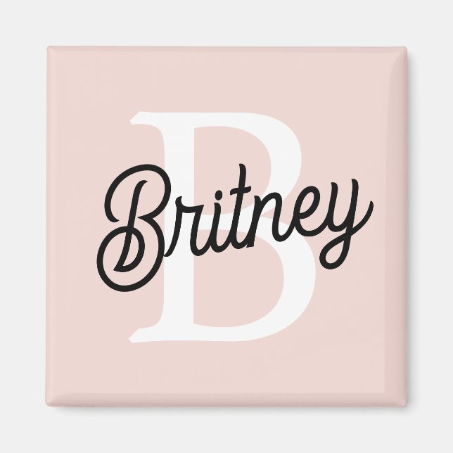 Modern Personalized Monogram and Name Pastel Pink Magnet (Front)