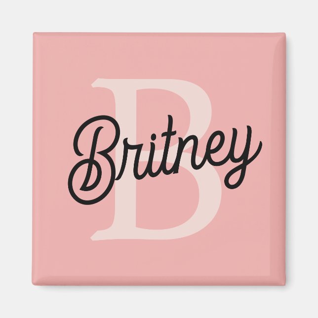 Modern Personalized Monogram and Name Pastel Pink Magnet (Front)