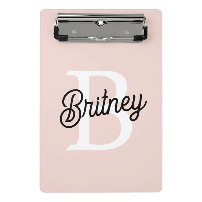 Modern Personalized Monogram and Name Pastel Pink Mini Clipboard (Front)