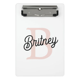 Modern Personalized Monogram and Name Pastel Pink Mini Clipboard
