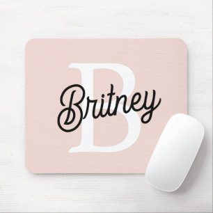 Modern Personalized Monogram and Name Pastel Pink Mouse Pad