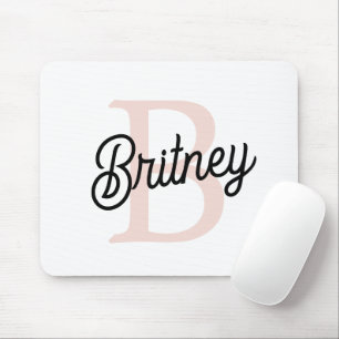 Modern Personalized Monogram and Name Pastel Pink Mouse Pad