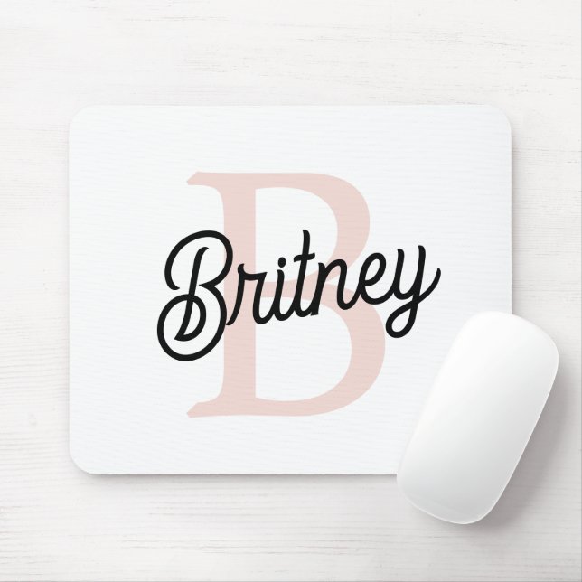 Modern Personalized Monogram and Name Pastel Pink Mouse Pad (With Mouse)