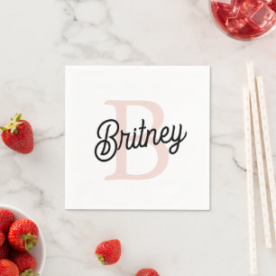 Modern Personalized Monogram and Name Pastel Pink Napkins