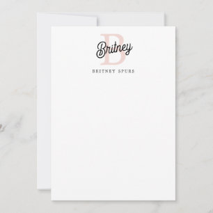 Modern Personalized Monogram and Name Pastel Pink Note Card