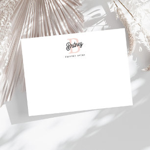 Modern Personalized Monogram and Name Pastel Pink Note Card