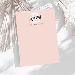 Modern Personalized Monogram and Name Pastel Pink Note Card