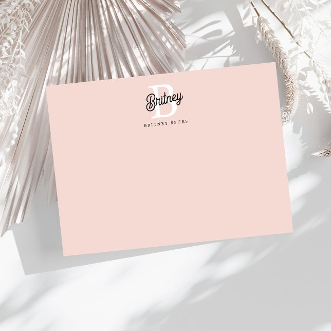 Modern Personalized Monogram and Name Pastel Pink Note Card (Creator Uploaded)