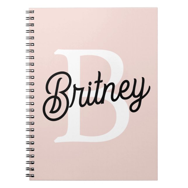 Modern Personalized Monogram and Name Pastel Pink Notebook (Front)