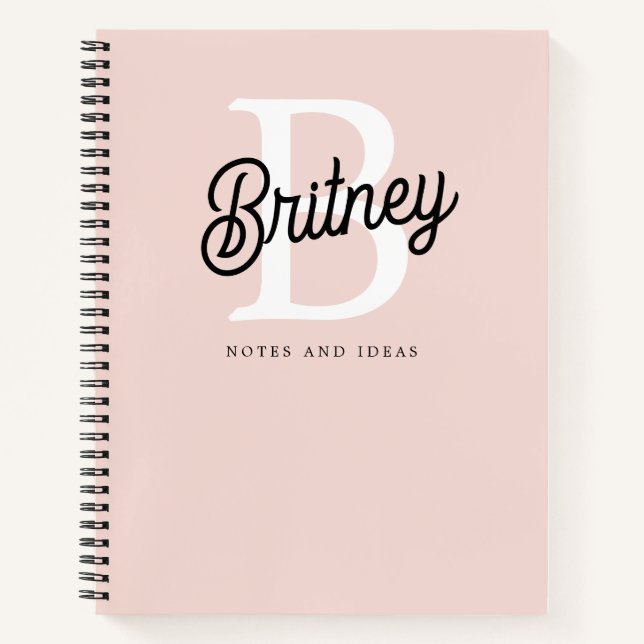 Modern Personalized Monogram and Name Pastel Pink Notebook (Front)