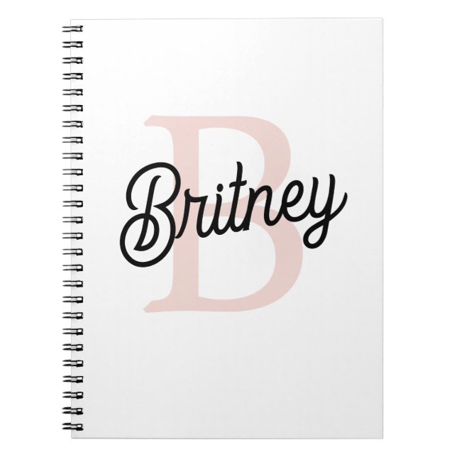 Modern Personalized Monogram and Name Pastel Pink Notebook (Front)