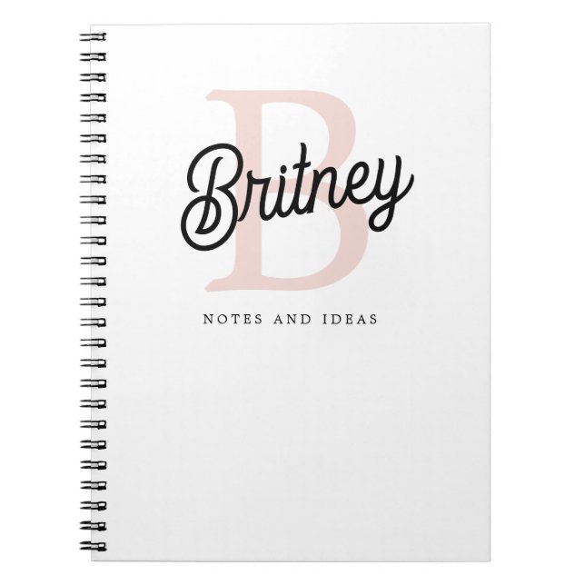 Modern Personalized Monogram and Name Pastel Pink Notebook (Front)