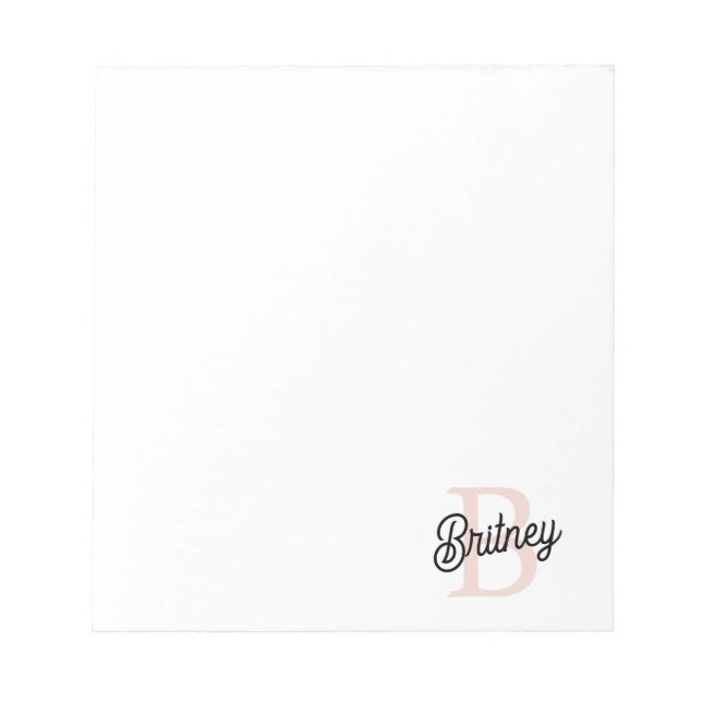 Modern Personalized Monogram and Name Pastel Pink Notepad (Front)