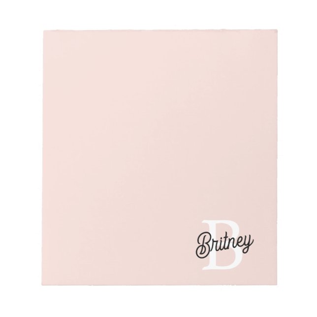 Modern Personalized Monogram and Name Pastel Pink Notepad (Front)