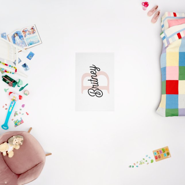 Modern Personalized Monogram and Name Pastel Pink Outdoor Rug (Insitu (Baby Room))