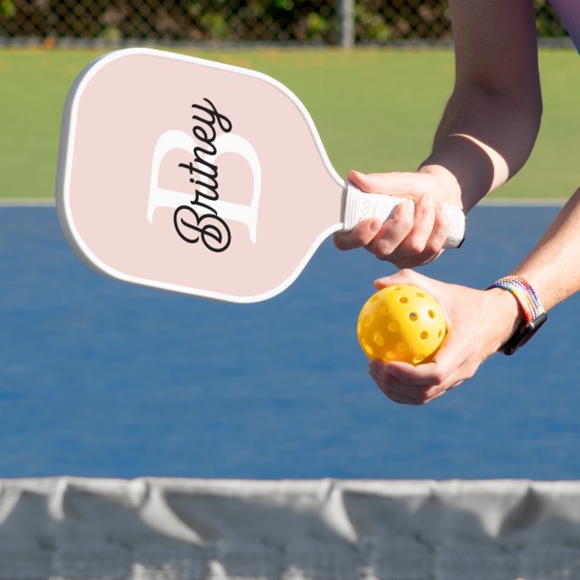 Modern Personalized Monogram and Name Pastel Pink Pickleball Paddle (Insitu)