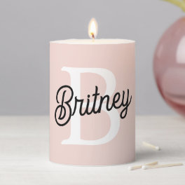 Modern Personalized Monogram and Name Pastel Pink Pillar Candle